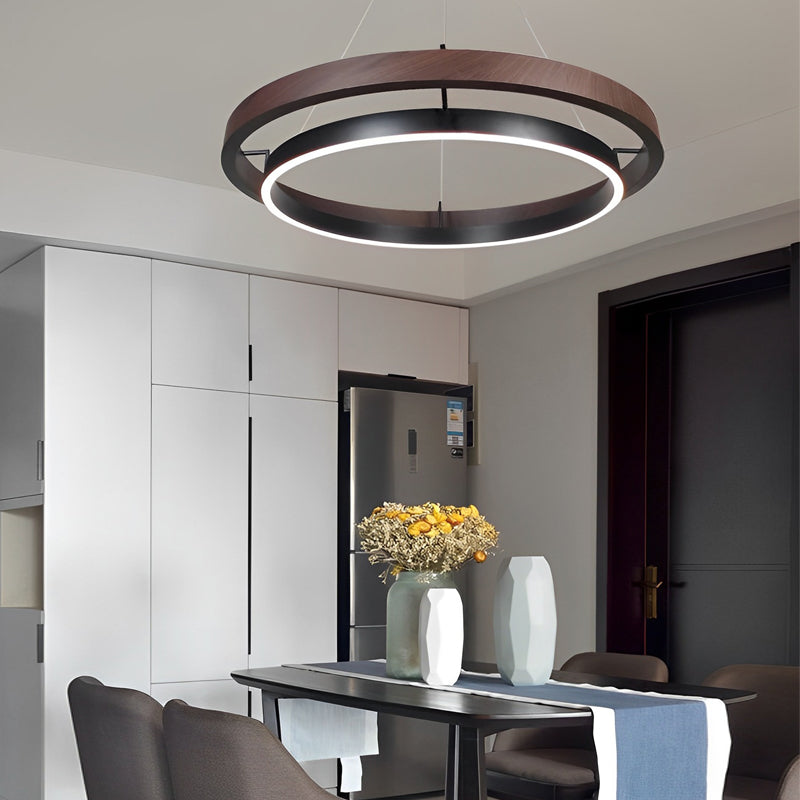 Modern Black Round Minimalist LED Chandelier with Three-Step Dimming - Elegant Lighting for Home Decor