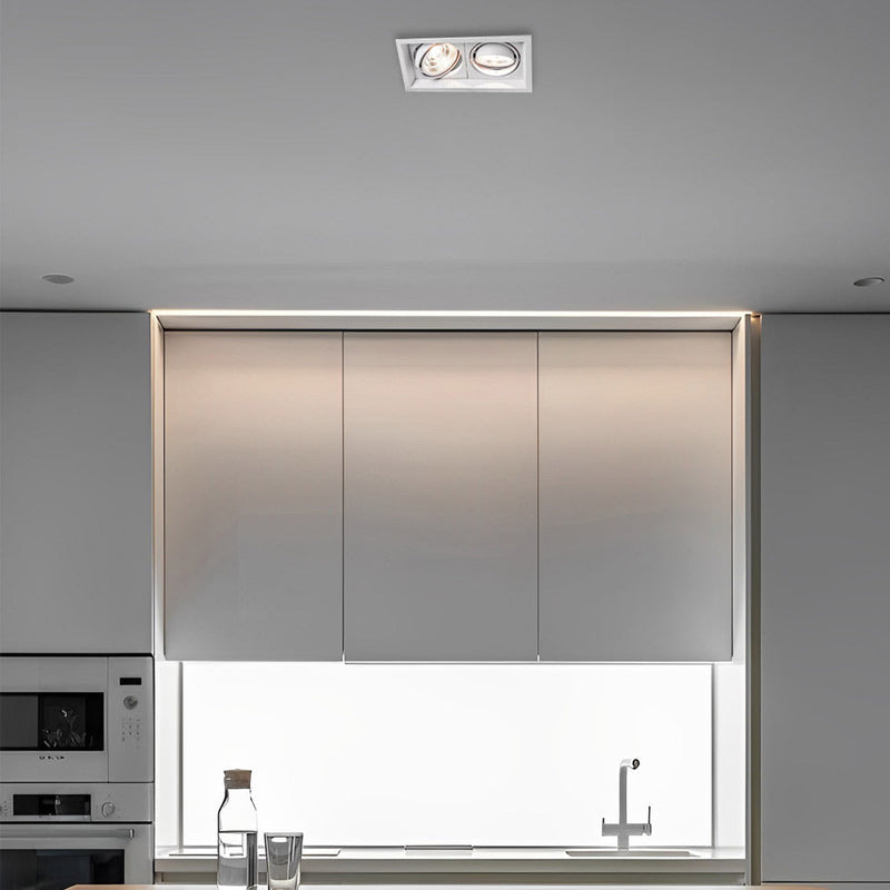 Adjustable Rectangular 2-Light Recessed Spotlight with Three-Step Dimming - Modern LED Lighting Fixture