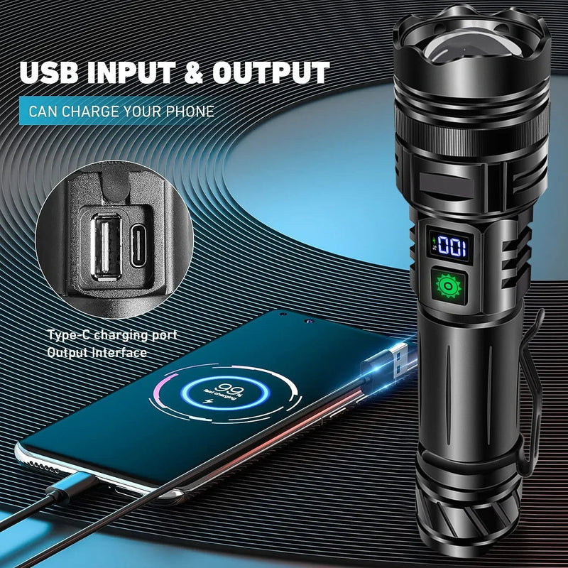 Super Bright 100,000 LM Rechargeable LED Tactical Flashlight - Ultra-High Lumens, Waterproof, Compact & Durable for Outdoor Adventures