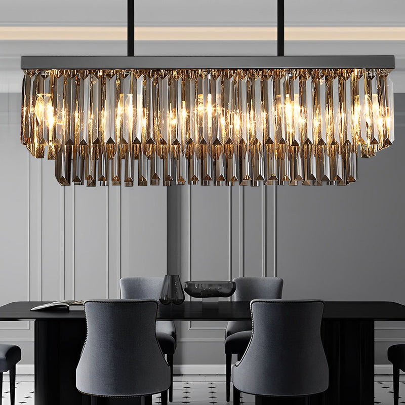 Sleek Modern Rectangular Crystal LED Chandelier - 3-Step Dimming, Smoke Gray Finish