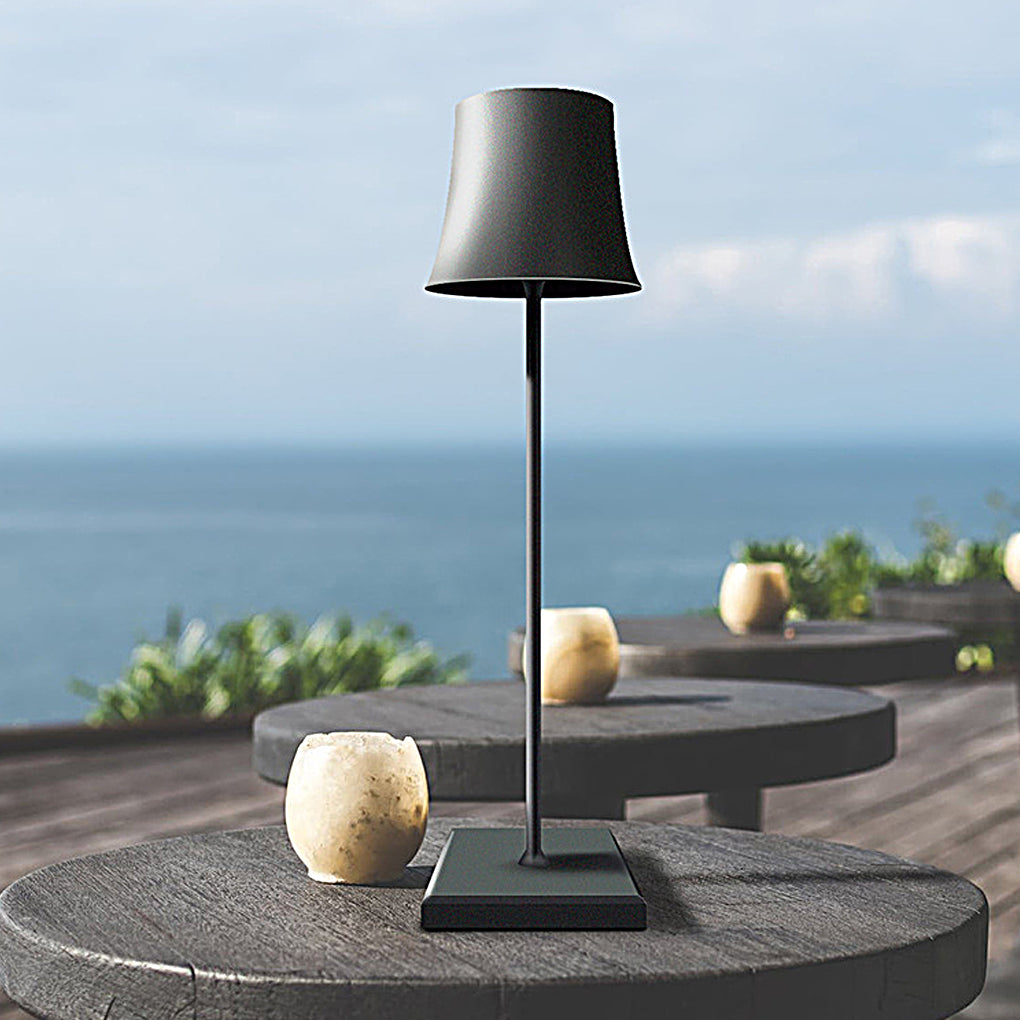 15-Inch Cordless Modern Metal Table Lamp - Stylish Black & White Design with Cool Hue Lighting
