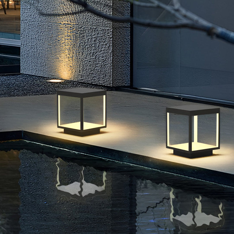 Modern Open Frame Square LED Solar Pier-Mounted Outdoor Post Light - Energy-Efficient, Weather-Resistant, Stylish Garden & Patio Illumination