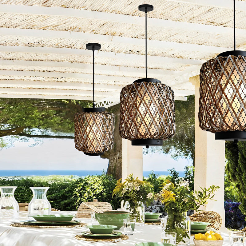 Rustic Modern Rattan Waterproof Outdoor Chandelier Pendant Ceiling Lights - Stylish & Durable Lighting for Patios & Gardens