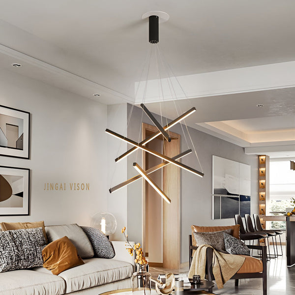 Modern Minimalist Black LED Chandelier with Remote - Stepless Dimming, Sleek Strip Design