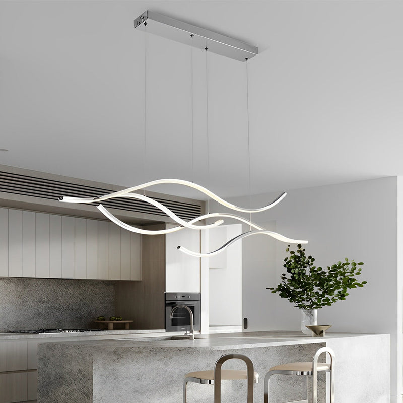 Wave Linear LED Hanging Branch Chandelier - Modern Island Ceiling Light Fixture for Dining Room & Kitchen