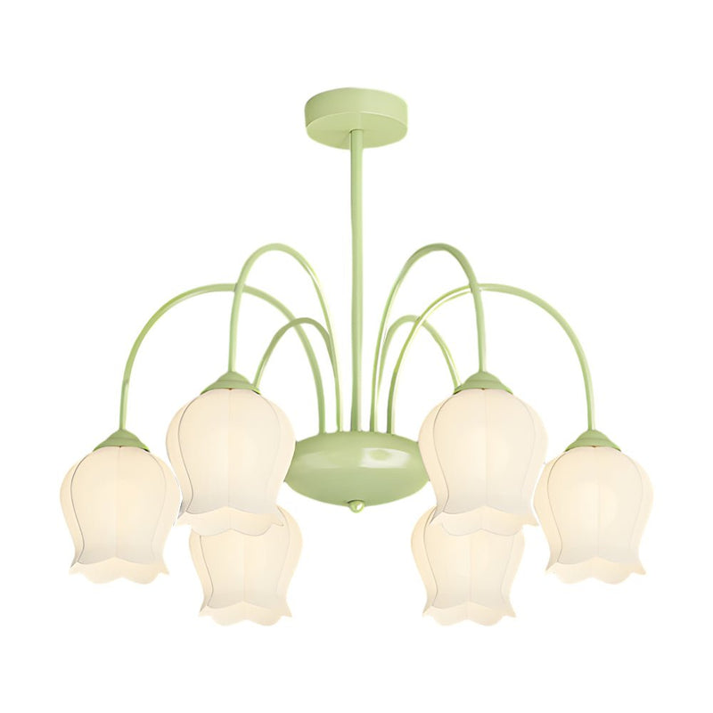 Elegant 6-Head Bell Orchid Glass Chandelier - French Style with 3-Step Dimming Feature