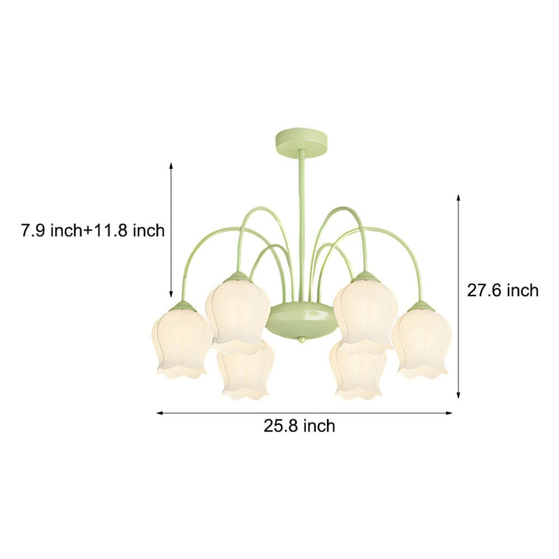 Elegant 6-Head Bell Orchid Glass Chandelier - French Style with 3-Step Dimming Feature