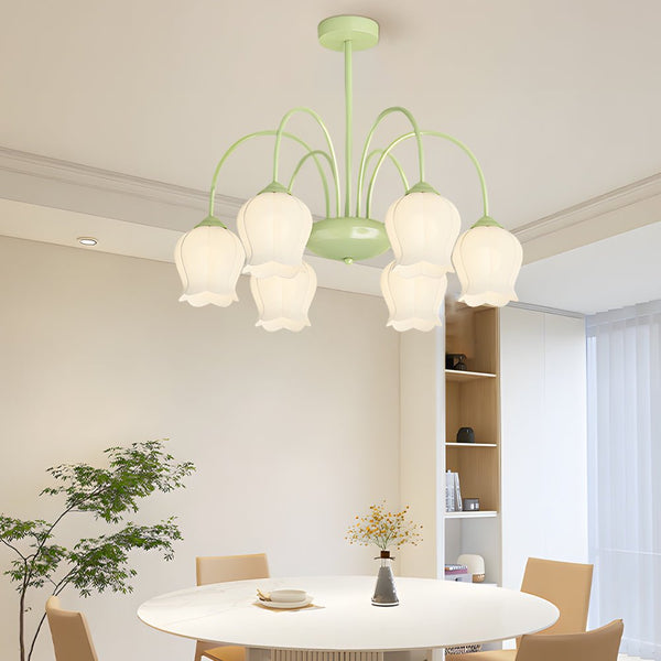 Elegant 6-Head Bell Orchid Glass Chandelier - French Style with 3-Step Dimming Feature
