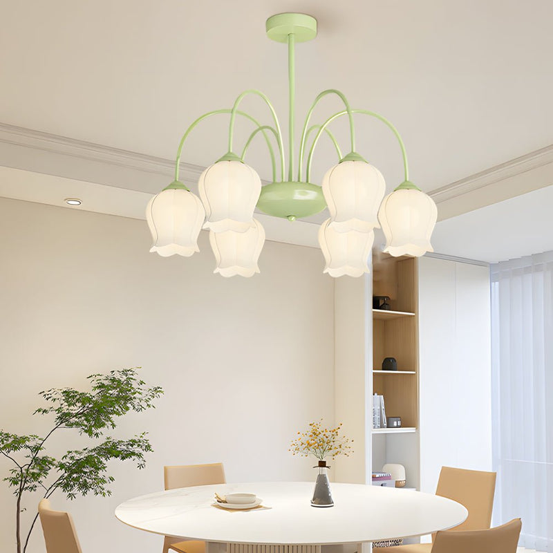 Elegant 6-Head Bell Orchid Glass Chandelier - French Style with 3-Step Dimming Feature