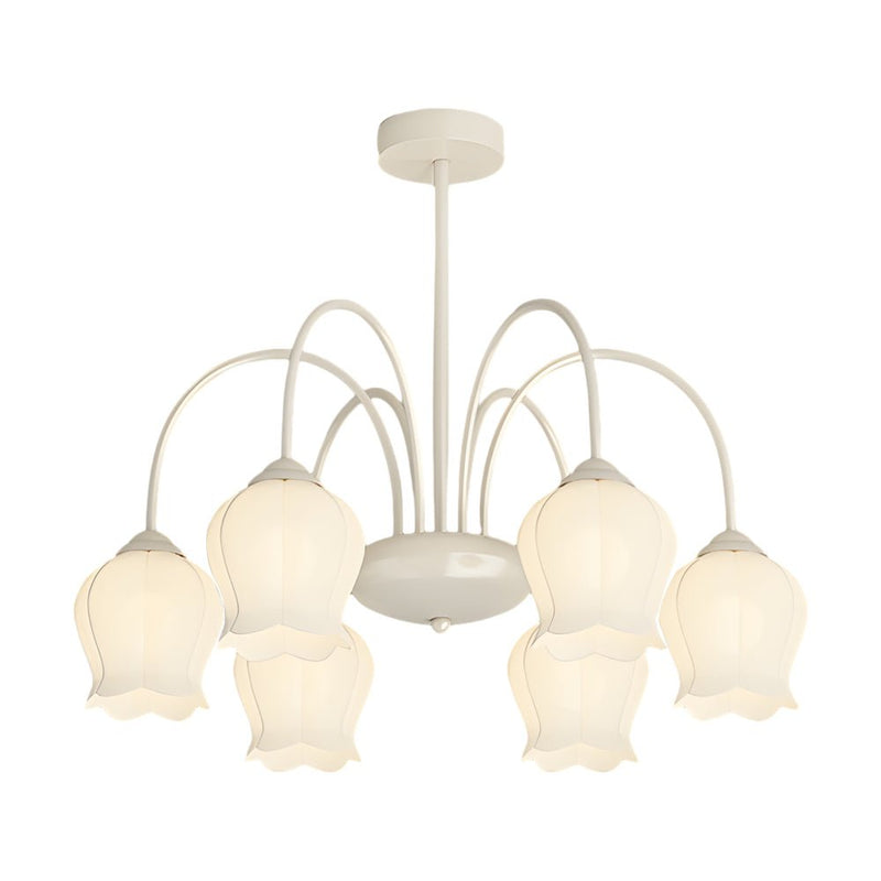 Elegant 6-Head Bell Orchid Glass Chandelier - French Style with 3-Step Dimming Feature