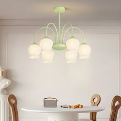 Elegant 6-Head Bell Orchid Glass Chandelier - French Style with 3-Step Dimming Feature