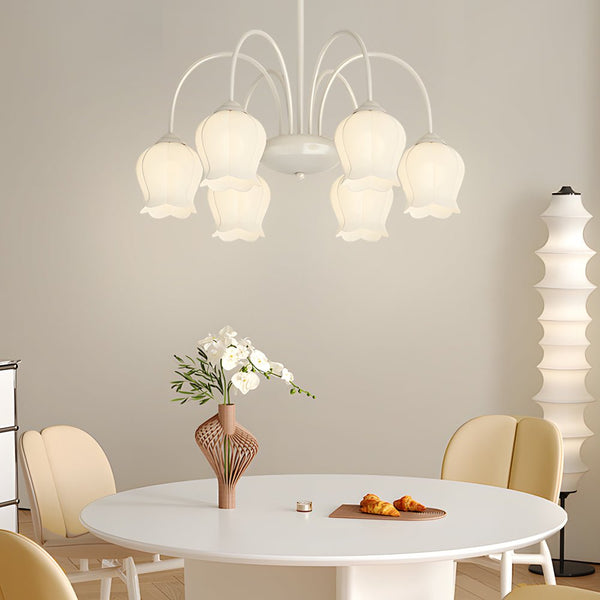 Elegant 6-Head Bell Orchid Glass Chandelier - French Style with 3-Step Dimming Feature