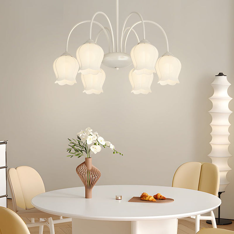 Elegant 6-Head Bell Orchid Glass Chandelier - French Style with 3-Step Dimming Feature
