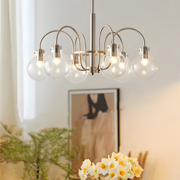Modern 6-Light Nickel Finish Chandelier with Glass Globe Shades - Stylish Indoor Lighting Fixture