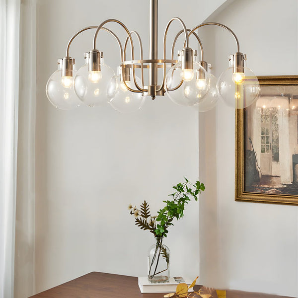 Modern 6-Light Nickel Finish Chandelier with Glass Globe Shades - Stylish Indoor Lighting Fixture