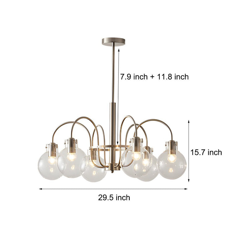 Modern 6-Light Nickel Finish Chandelier with Glass Globe Shades - Stylish Indoor Lighting Fixture