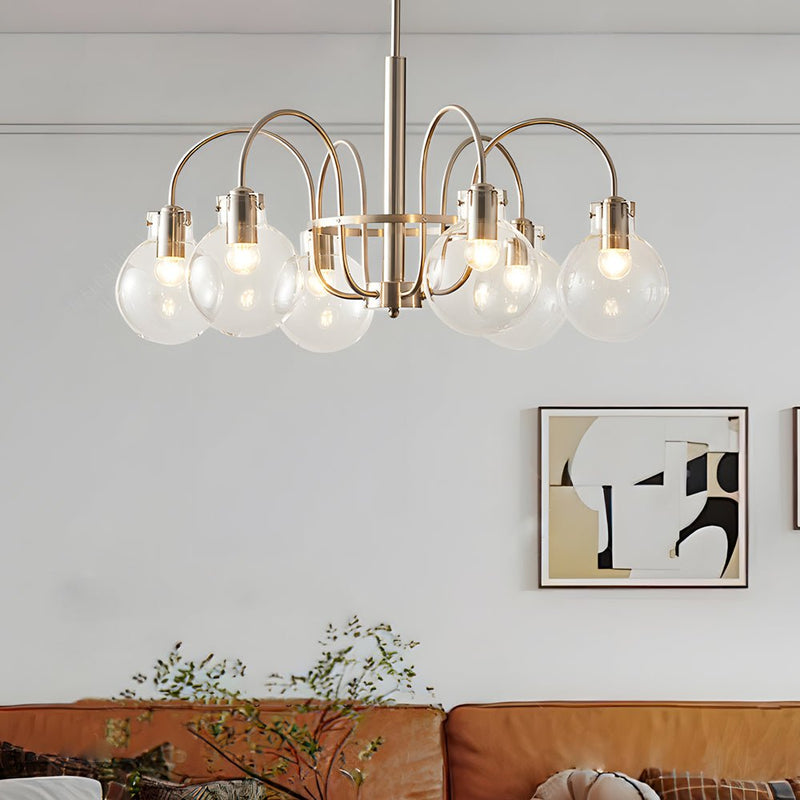 Modern 6-Light Nickel Finish Chandelier with Glass Globe Shades - Stylish Indoor Lighting Fixture