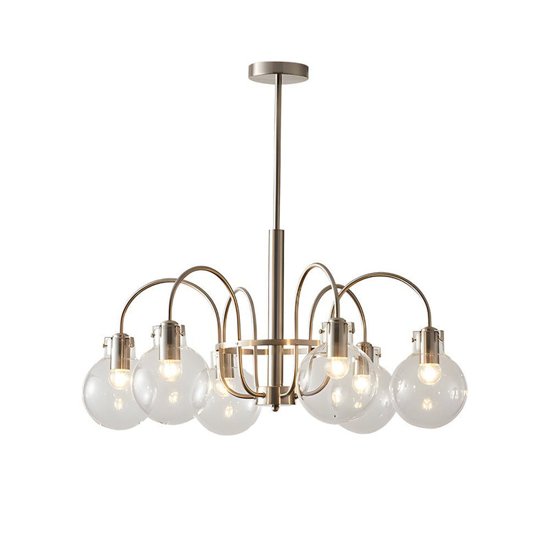 Modern 6-Light Nickel Finish Chandelier with Glass Globe Shades - Stylish Indoor Lighting Fixture
