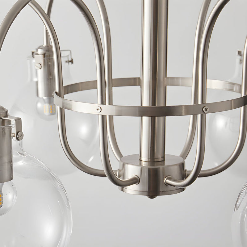 Modern 6-Light Nickel Finish Chandelier with Glass Globe Shades - Stylish Indoor Lighting Fixture