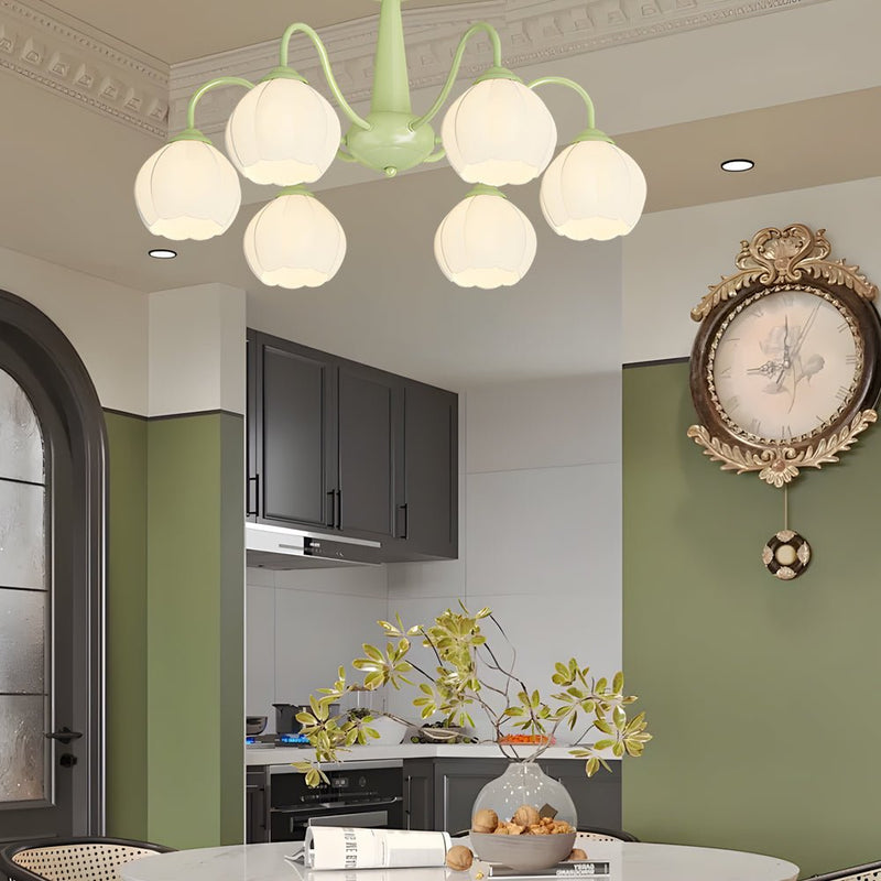 Modern 6-Round Flower Bell Orchid Chandelier Lamp with 3-Step Dimming - Elegant Lighting Fixture for Home Decor
