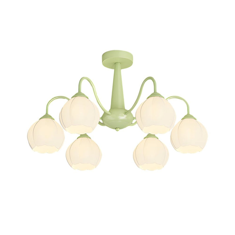 Modern 6-Round Flower Bell Orchid Chandelier Lamp with 3-Step Dimming - Elegant Lighting Fixture for Home Decor