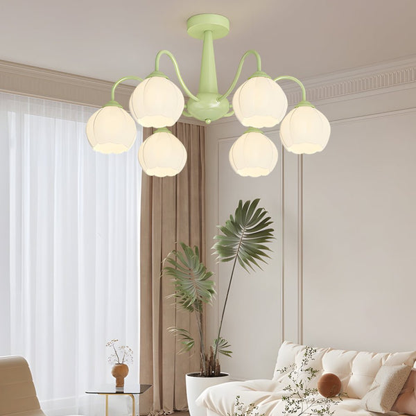 Modern 6-Round Flower Bell Orchid Chandelier Lamp with 3-Step Dimming - Elegant Lighting Fixture for Home Decor