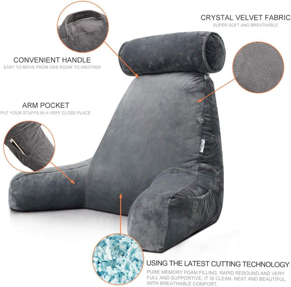 Comfortable Reading Bed Pillow with Arms - Supportive Backrest for Relaxation and Reading in Bed