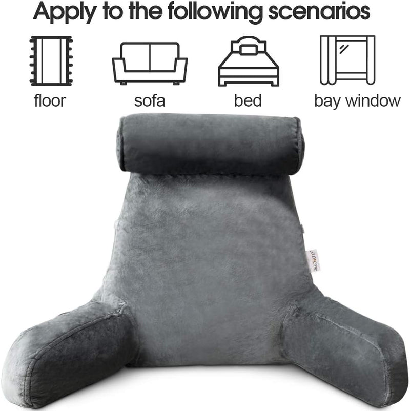 Comfortable Reading Bed Pillow with Arms - Supportive Backrest for Relaxation and Reading in Bed
