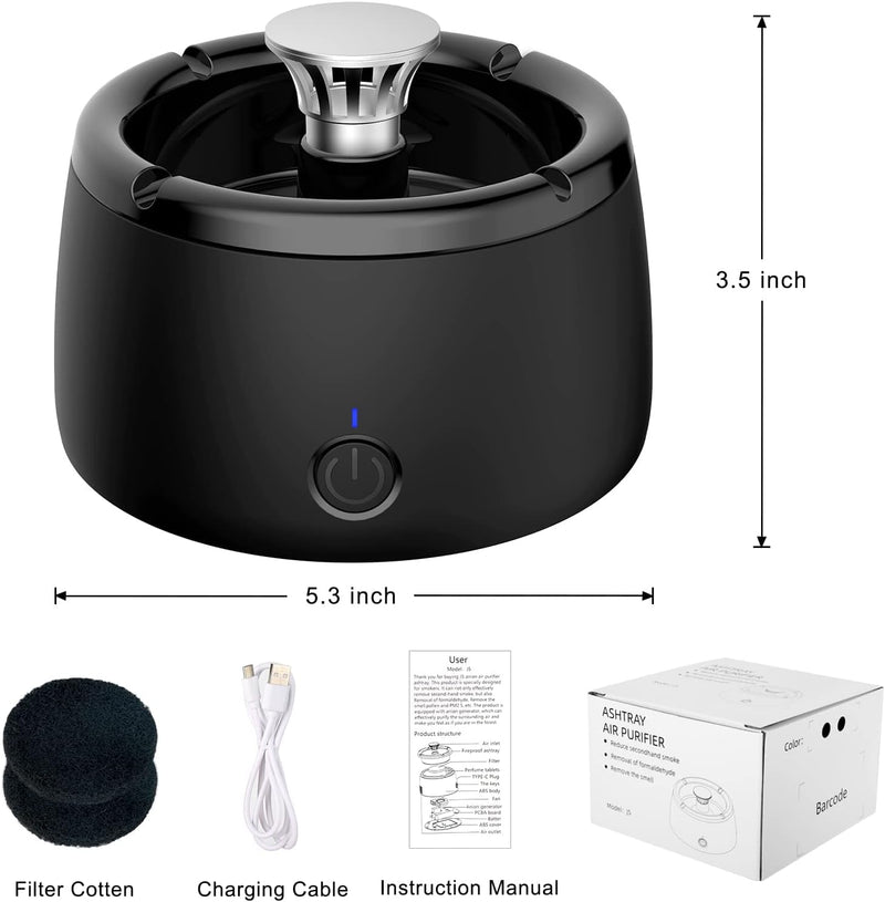 Electric Smokeless Ashtray - Odorless, Portable Ashtray with Built-in Fan for Smoke-Free Environment - Ideal for Home, Office, and Car Use