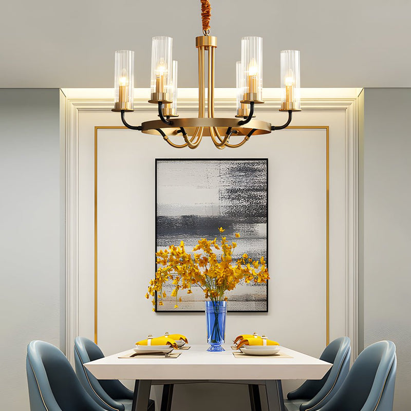Elegant 6/8-Light Wagon Wheel Chandelier with Glass Shades - Perfect for Rustic & Modern Decor