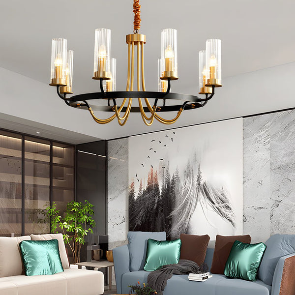 Elegant 6/8-Light Wagon Wheel Chandelier with Glass Shades - Perfect for Rustic & Modern Decor