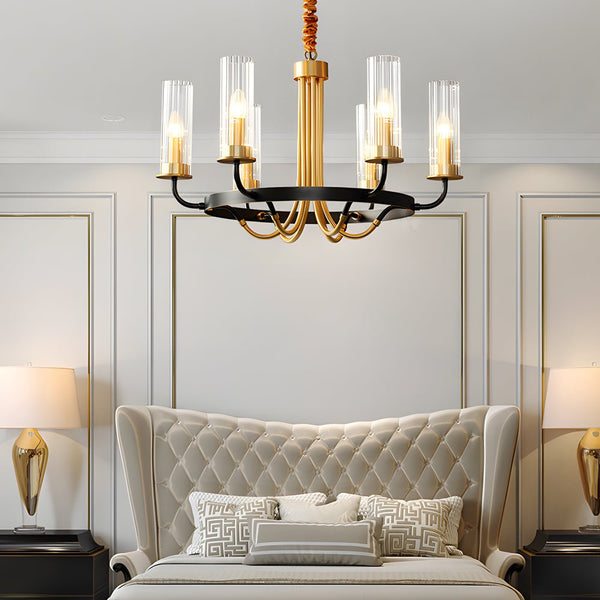 Elegant 6/8-Light Wagon Wheel Chandelier with Glass Shades - Perfect for Rustic & Modern Decor