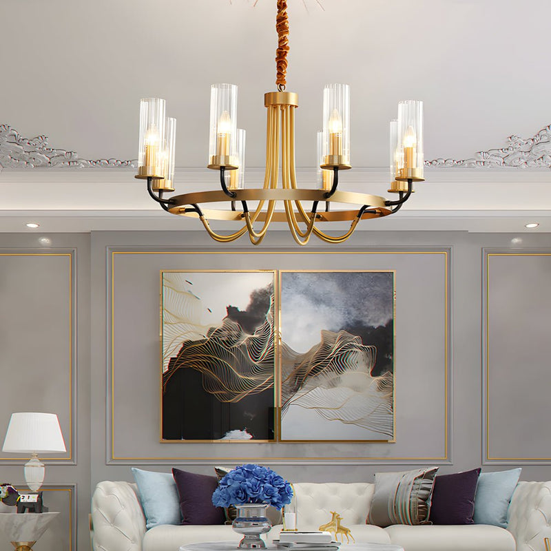 Elegant 6/8-Light Wagon Wheel Chandelier with Glass Shades - Perfect for Rustic & Modern Decor
