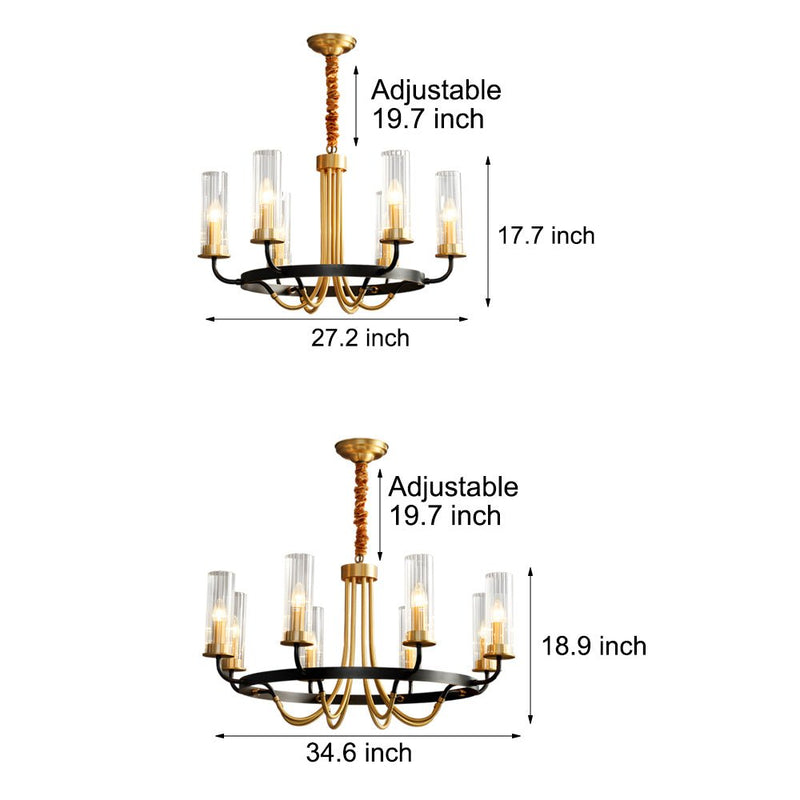 Elegant 6/8-Light Wagon Wheel Chandelier with Glass Shades - Perfect for Rustic & Modern Decor