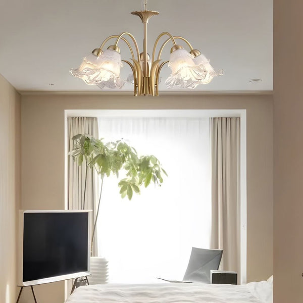 Elegant 6/8-Light Glass Lily Chandelier - French Pastoral Gold Finish Lighting Fixture