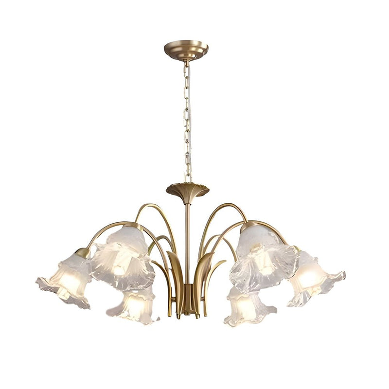 Elegant 6/8-Light Glass Lily Chandelier - French Pastoral Gold Finish Lighting Fixture
