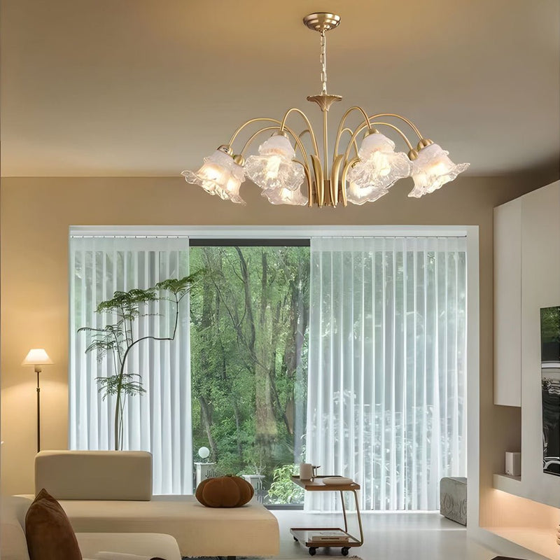 Elegant 6/8-Light Glass Lily Chandelier - French Pastoral Gold Finish Lighting Fixture