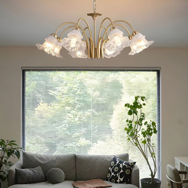 Elegant 6/8-Light Glass Lily Chandelier - French Pastoral Gold Finish Lighting Fixture