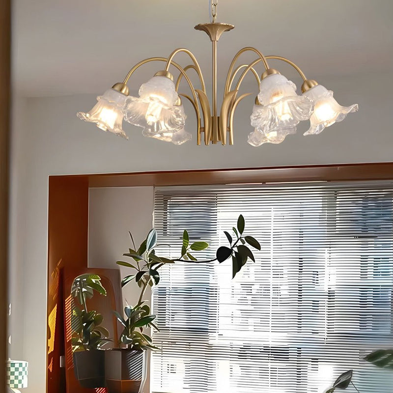 Elegant 6/8-Light Glass Lily Chandelier - French Pastoral Gold Finish Lighting Fixture
