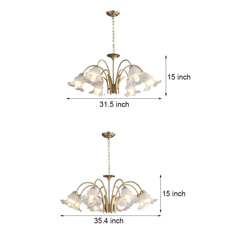 Elegant 6/8-Light Glass Lily Chandelier - French Pastoral Gold Finish Lighting Fixture