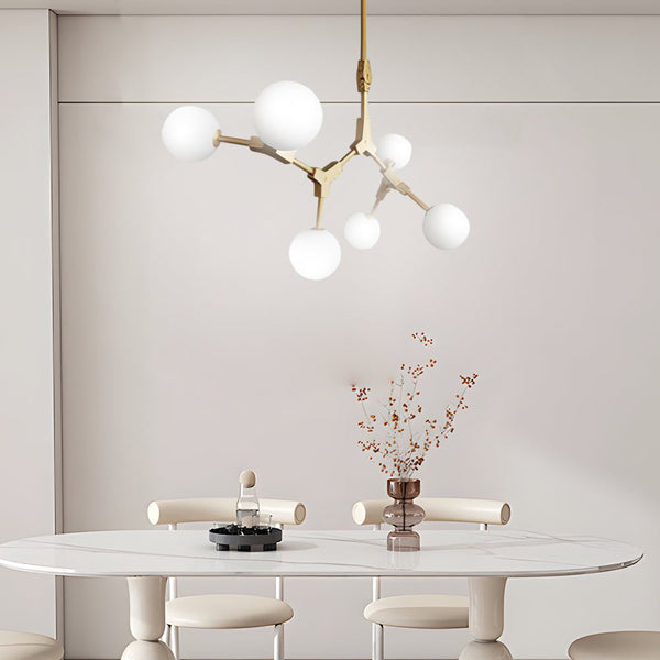Elegant 6/8-Light Gold Molecule Chandelier with White Glass Shades - Modern Lighting Fixture for Home Decor