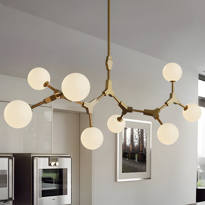 Elegant 6/8-Light Gold Molecule Chandelier with White Glass Shades - Modern Lighting Fixture for Home Decor