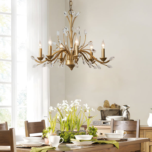 Elegant 6/9-Light Brass Branch Vintage Chandelier with Crystal Accents - Stunning Candle-Style Design
