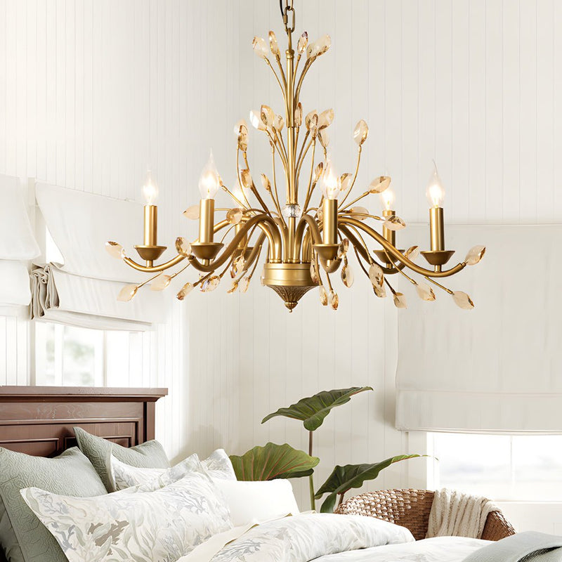 Elegant 6/9-Light Brass Branch Vintage Chandelier with Crystal Accents - Stunning Candle-Style Design