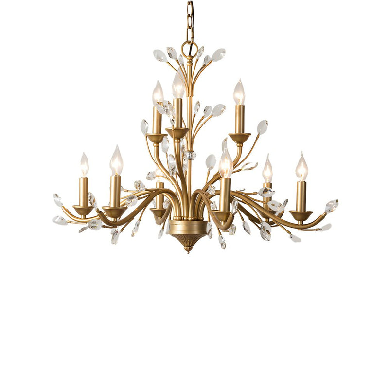 Elegant 6/9-Light Brass Branch Vintage Chandelier with Crystal Accents - Stunning Candle-Style Design