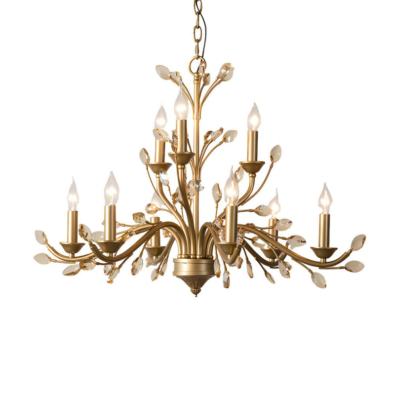 Elegant 6/9-Light Brass Branch Vintage Chandelier with Crystal Accents - Stunning Candle-Style Design