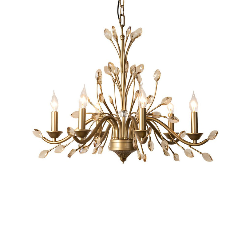 Elegant 6/9-Light Brass Branch Vintage Chandelier with Crystal Accents - Stunning Candle-Style Design