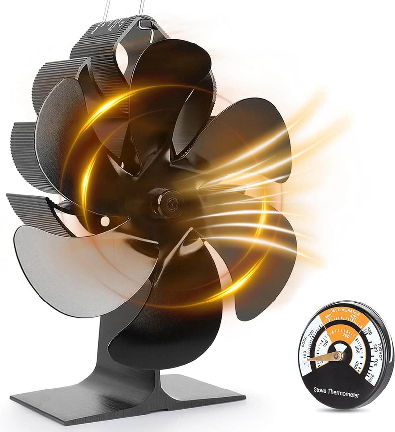 6-Blade Heat Powered Wood Stove Fan - Energy Efficient Fireplace Fan for Enhanced Heat Distribution