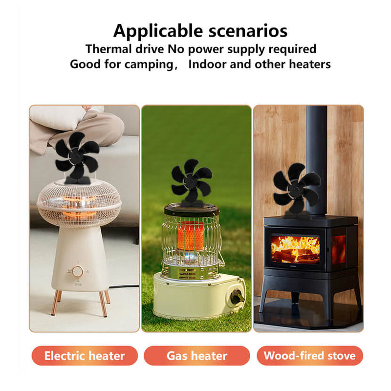 6-Blade Heat Powered Wood Stove Fan - Energy Efficient Fireplace Fan for Enhanced Heat Distribution