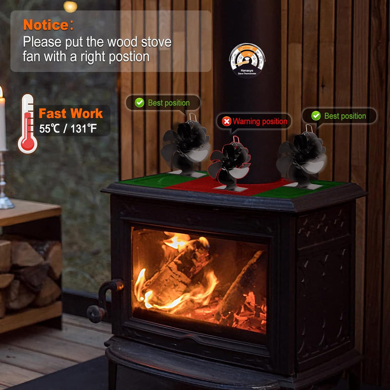 6-Blade Heat Powered Wood Stove Fan - Energy Efficient Fireplace Fan for Enhanced Heat Distribution